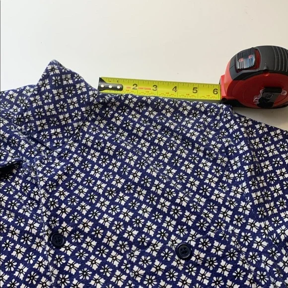 J. Crew Mens  100% Cotton Button Down Short Sleeve Shirt Blue w Black and White - Picture 6 of 9